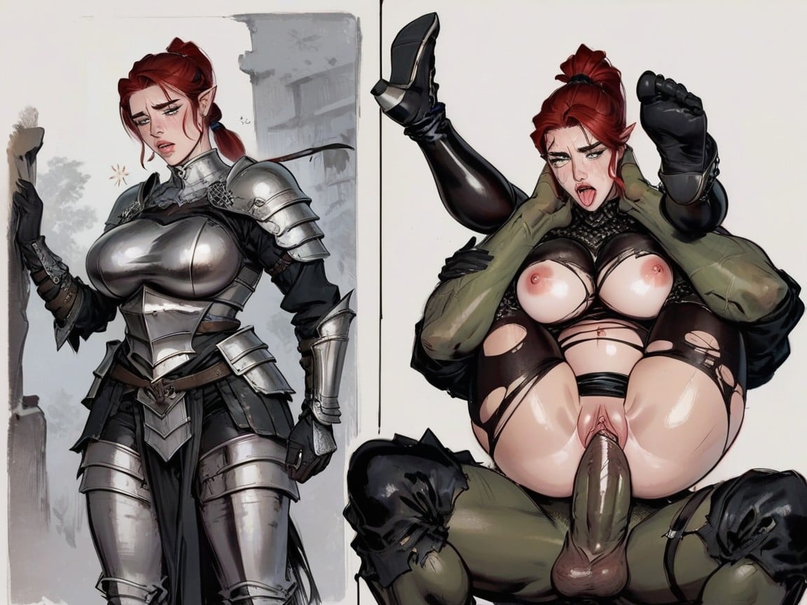 Beautiful Female Knight In Armor, Tassets, Breast Armor헨타이 AI 포르노