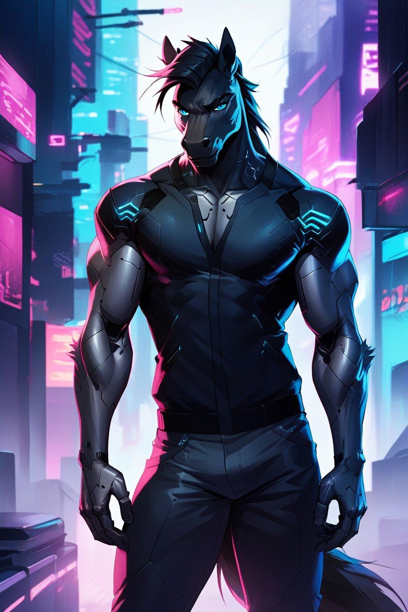 Blue Eyes, Light Cyberpunk, Looking At ViewerFurry IA