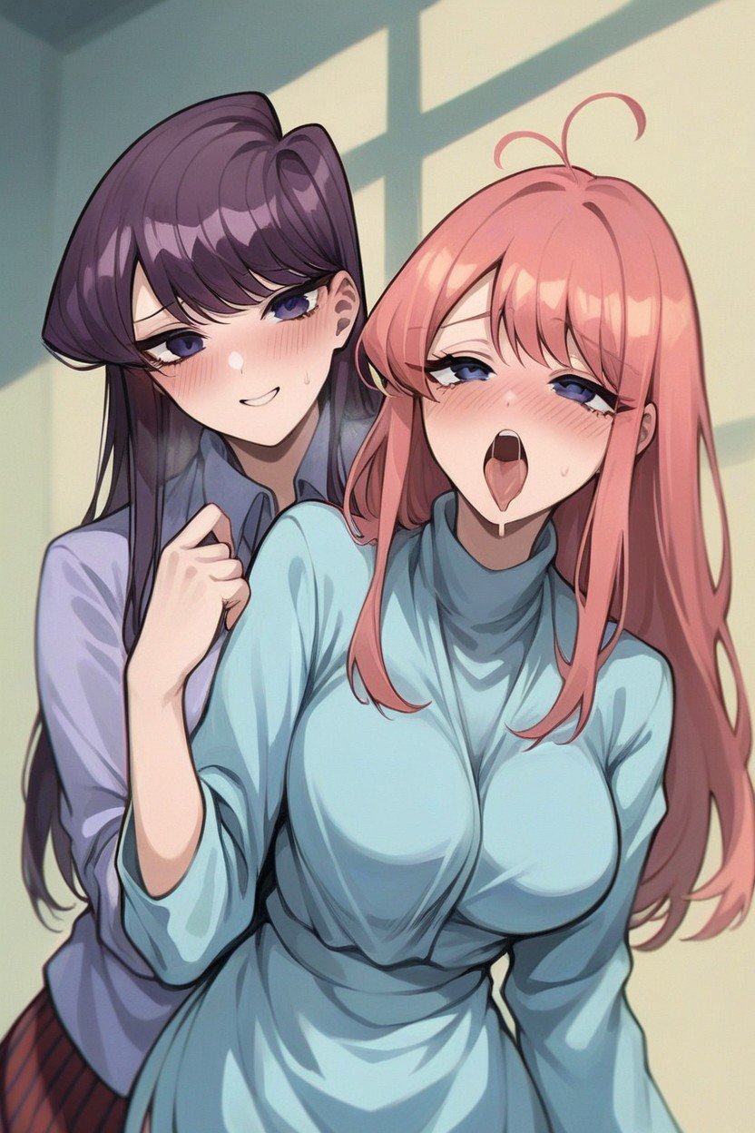 Komi From Komi Can't Communicate Fucking Nakano Miku From Gotoubun No Hanayome, Femel Komi From Komi Can't Communicate, Two Women Hentai AI Porn