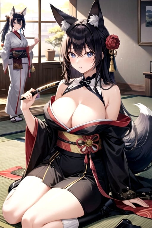 One Woman, Fox Ears, Katana Furry AI Porn