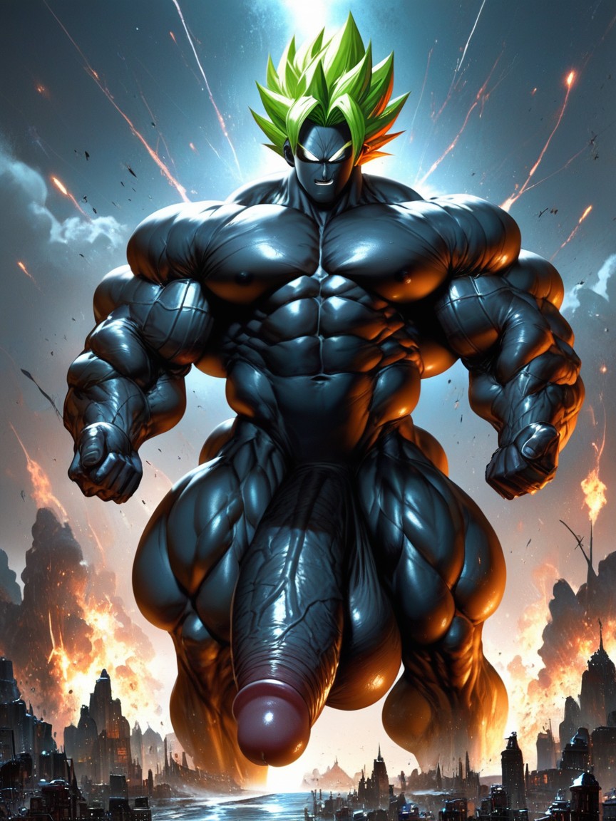 Giant Massive Full Body Artwork, Green Hair, Wide AI Gay Porn