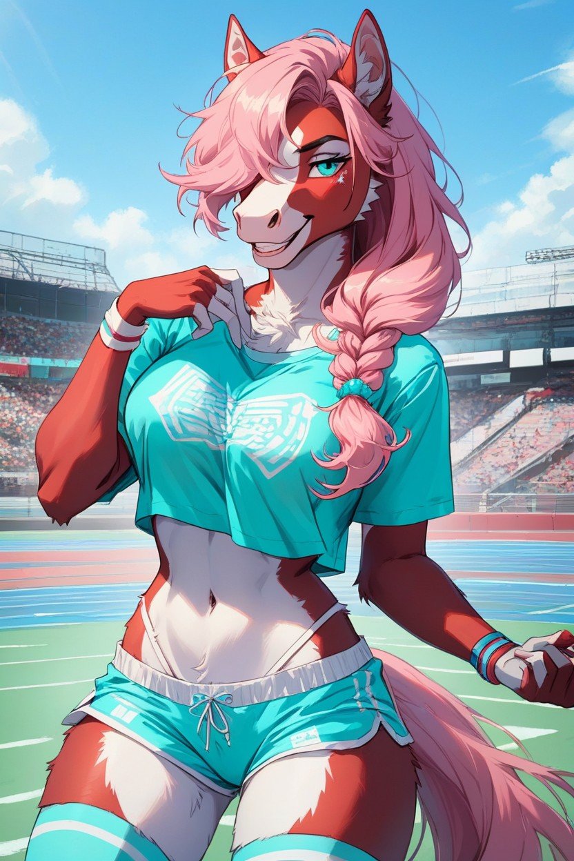 Pastel Pink And Turquoise Oversized Crop Top, 18+, Smiling Furry AI Porn