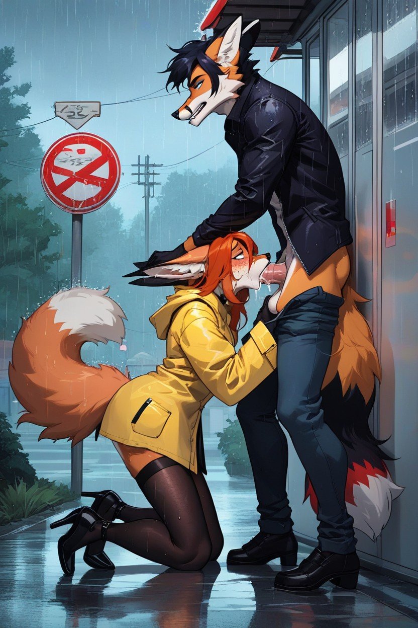 Bus Stop, Fluffy Tail, Bending Over A BenchFurry IA