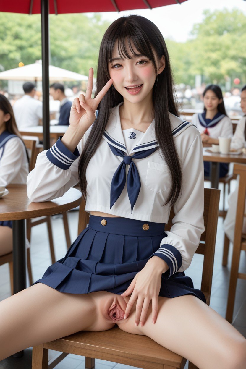 18+, Navy Blue Skirt, 긴 길이아시아 AI 포르노