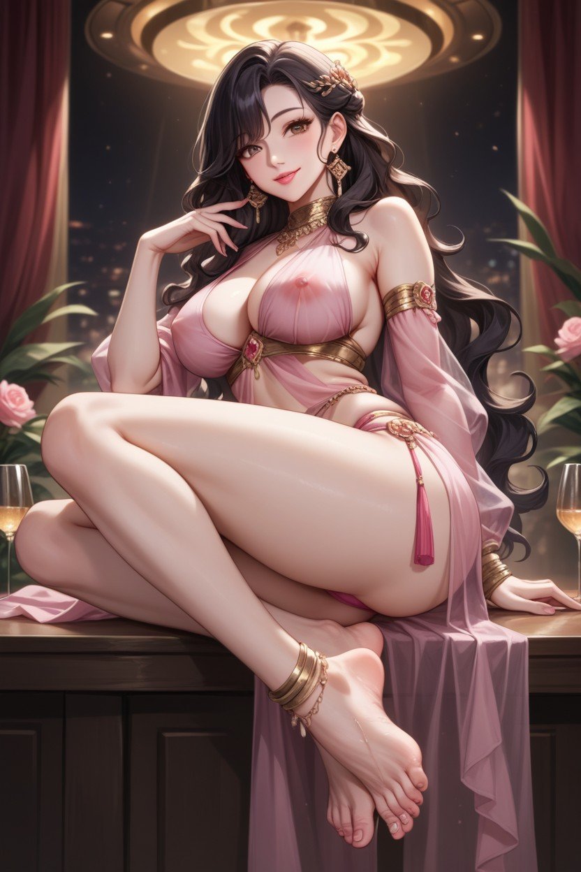 Bottom Up View, Shinning Eyes, Sheer Pink Belly Dancer ClothesPorno IA Hentai