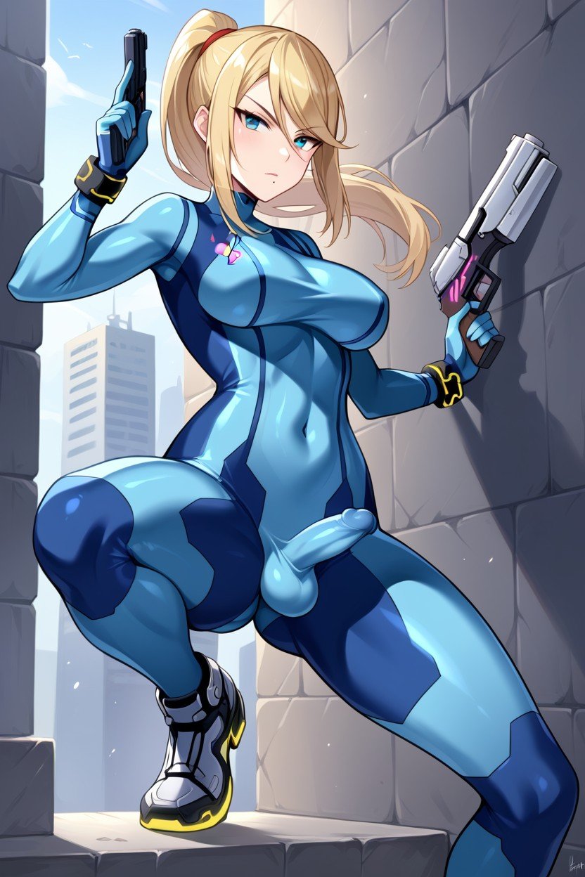 Facing Viewer, Action Pose, Zero Suit Samus쉬메일 AI 포르노