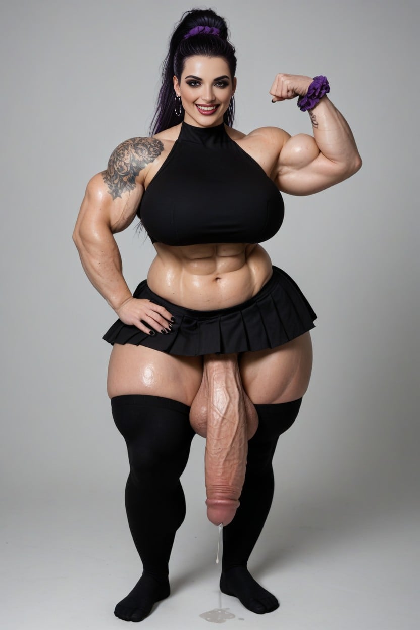 Incredibly Strong Goth Muscle Mommy Bbw, Unrealistically Thick Muscular Futanari, Extremely Large Ass AI Porn