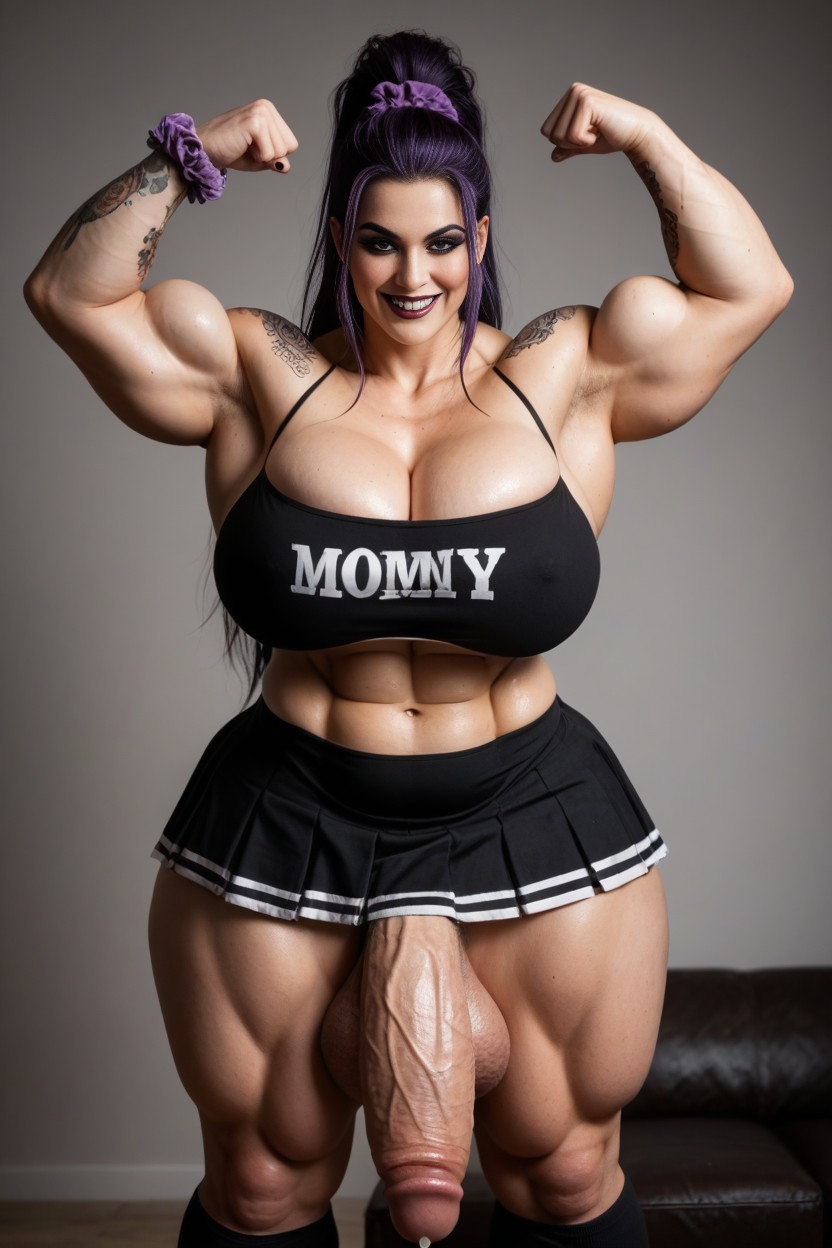 Long Black Hair, Cock Thicker Than Her Leg, Covered In Large Tattoos AI Porn