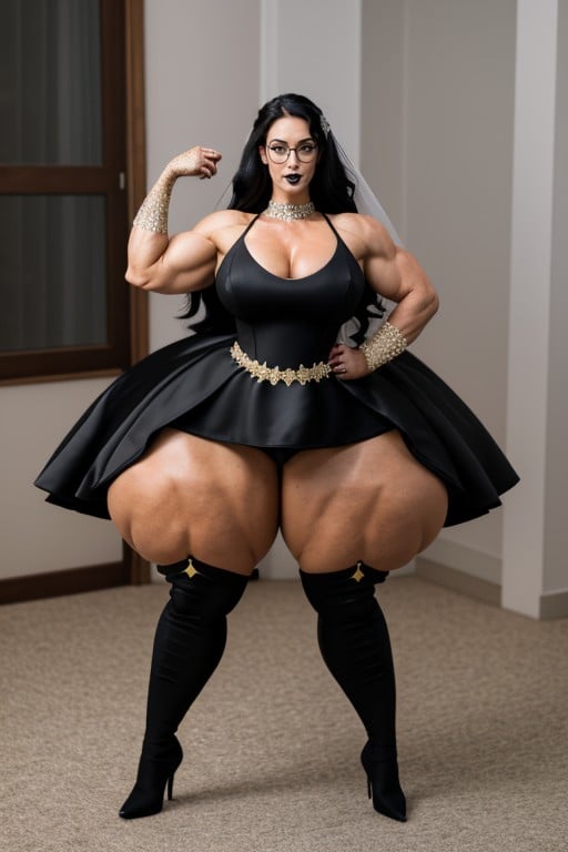 Hyper Gigantic Massive Muscles Woman, Full Body, Voluminous Hair Shemale AI Porn