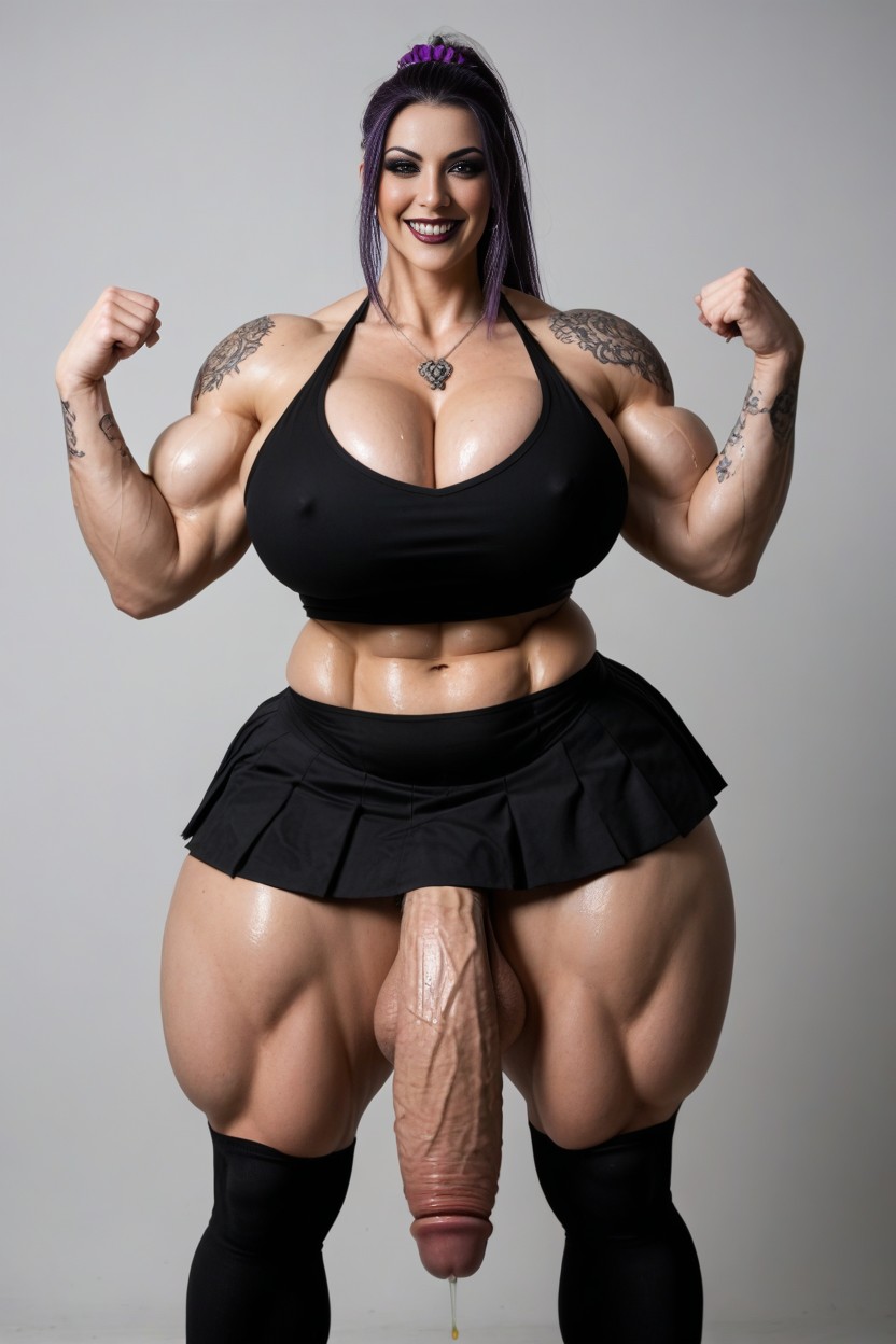 18+, Unrealistically Thick Muscular Futanari, Hyper Gigantic Cock Glans AI Porn