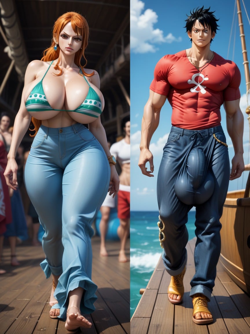 Luffy, Full Body, Nami Grab The Big Cock Furry AI Porn