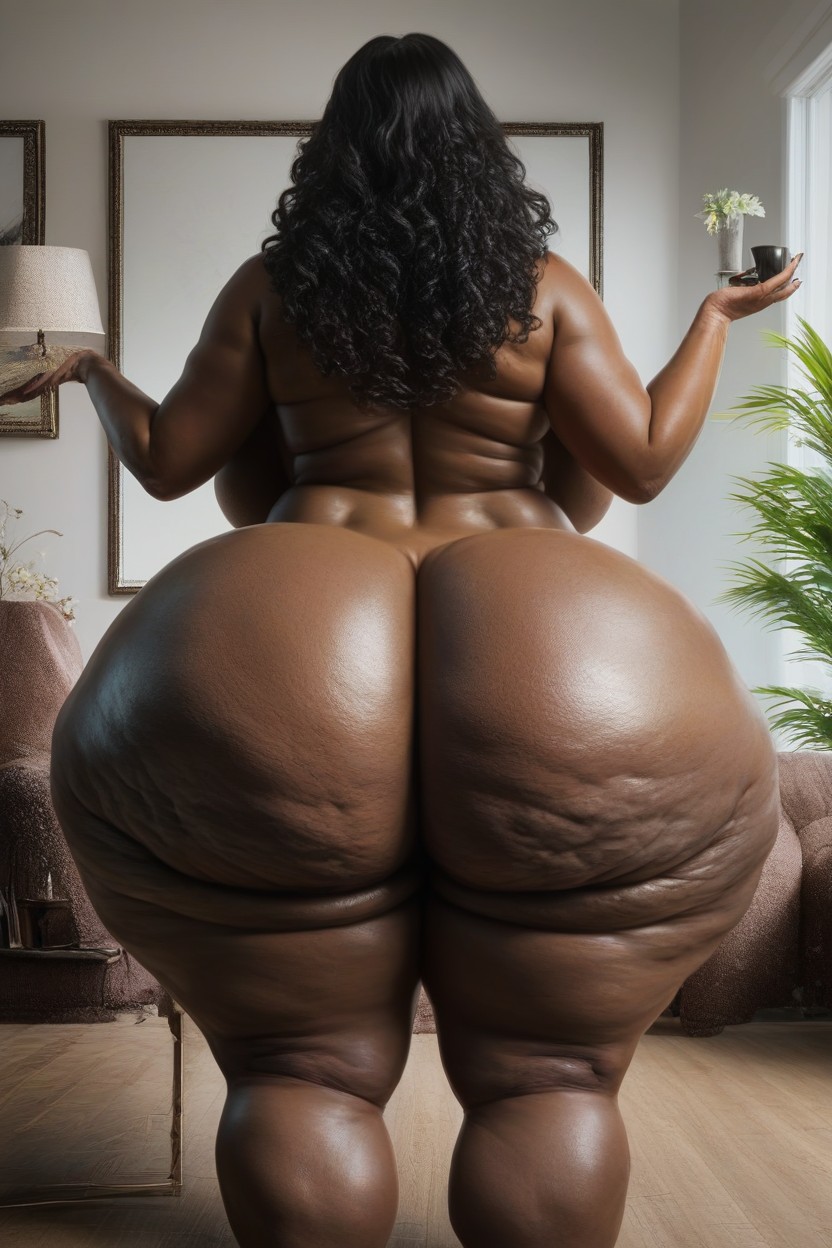Sitting Down, Extremely Wide Hips, Massive Cellulite Fake Ass AI Porn