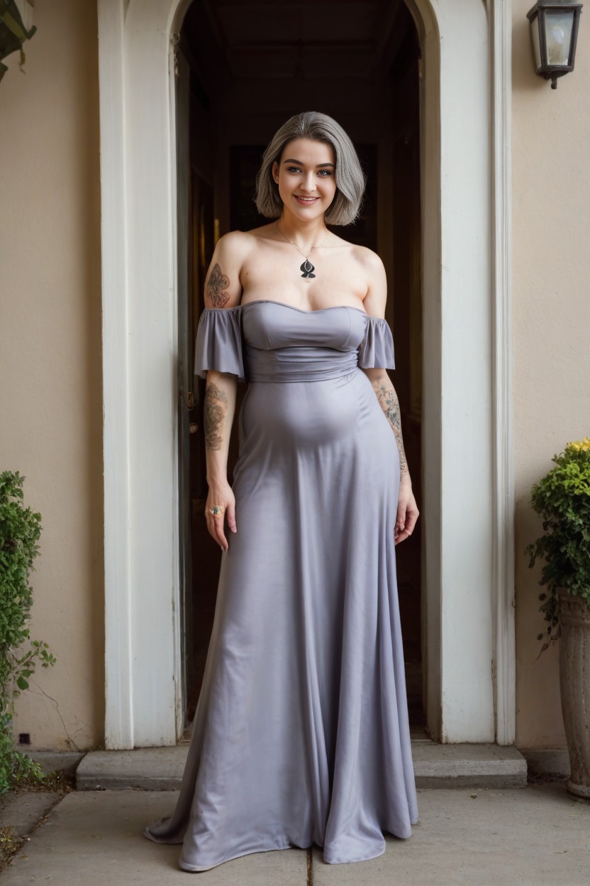 Off Shoulder, Veranda Outdoors, Full Dress AI Porn