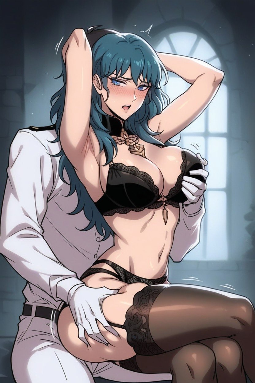 Thighs Exposed, Sexy Black Lingerie, Breast GropeHentai IA