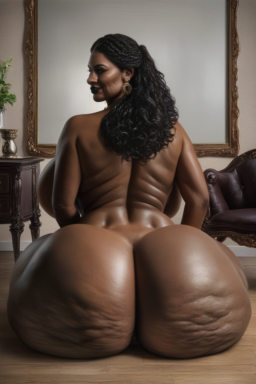 Laughing, Booty Cheeks Extremely Huge, Black Lipstick AI Porn