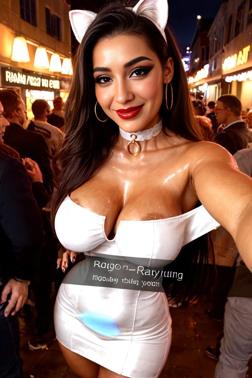 Tits Exposed, Thick, Red Lipstick AI Porn