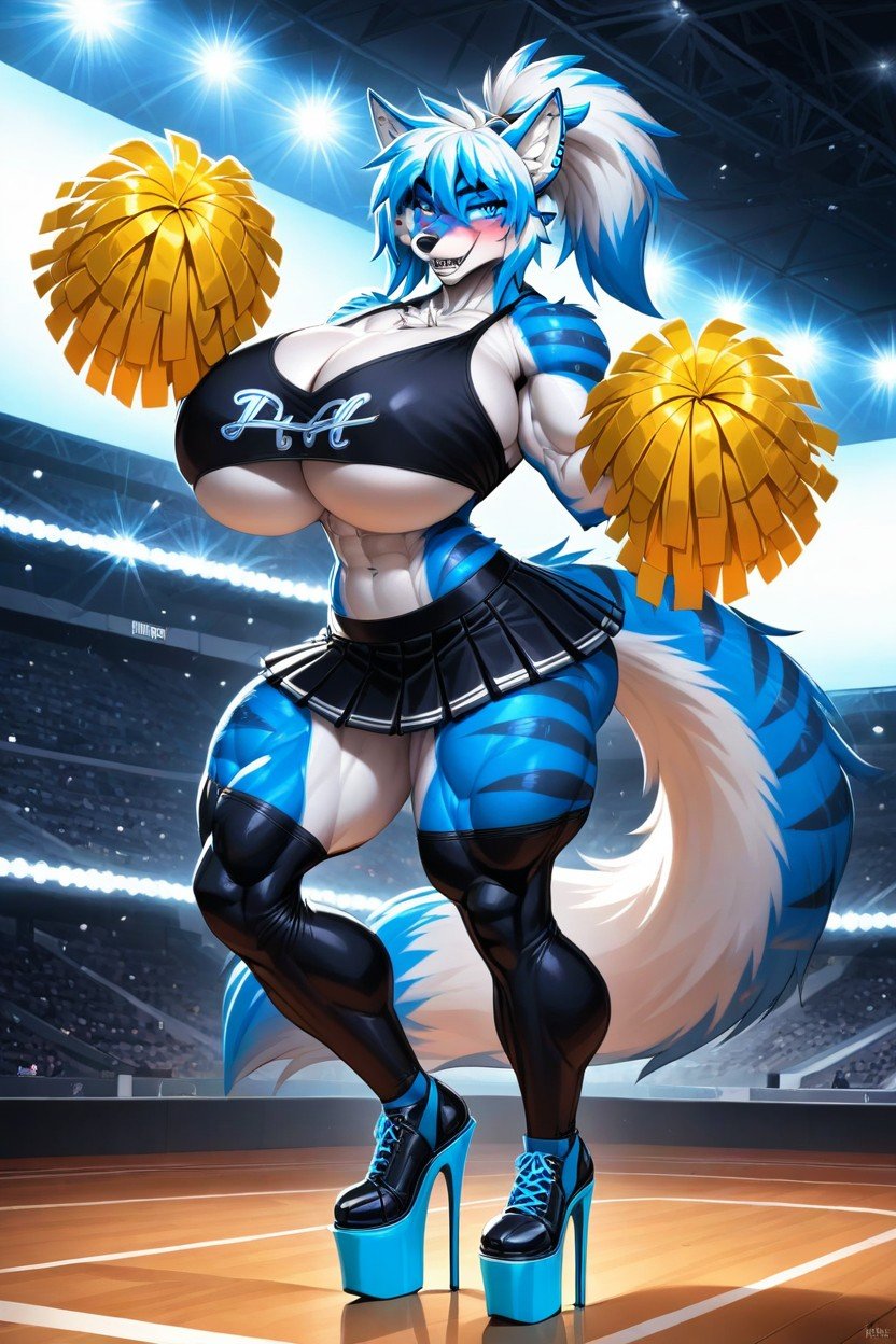 Hyper Muscles, Platform Heels, Cheerleader Furry AI Porn