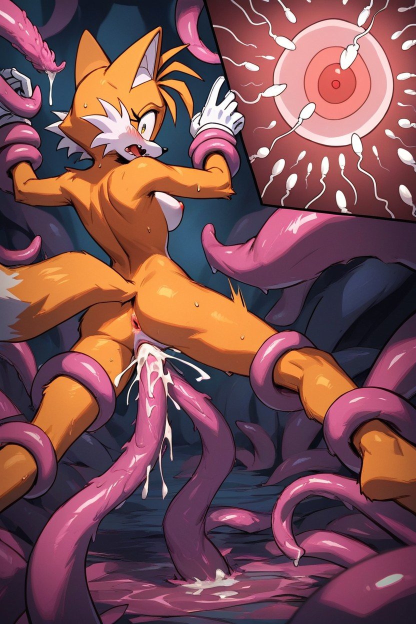 Tails The Fox From Sonic, 뒷편의 경치, 충격을 받음퍼리 AI 포르노