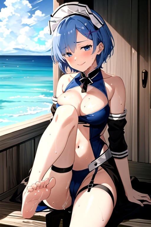 Blue Hair, Breasts, Hair Ornament人妖AI色情