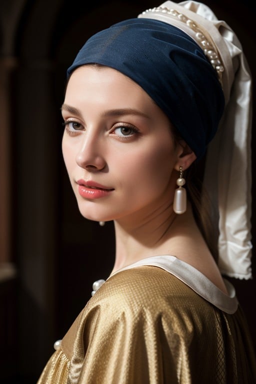 18+, Woman With A Pearl Earring Painting By Johannes Vermeer, 中世ヘンタイAIポルノ