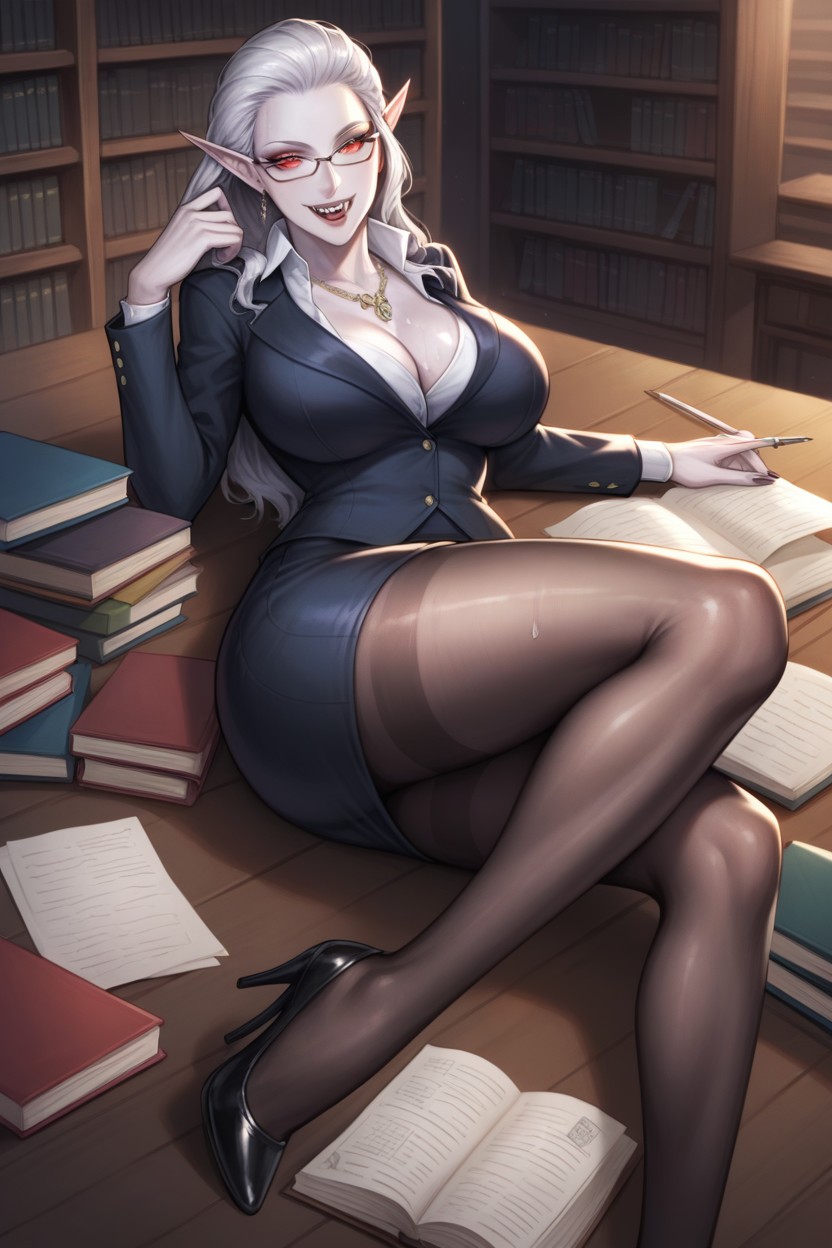 Smiling Mouth Open, Slicked, She Has A Hourglass Figure As She Is Showing Off Her Curvy Features MILF AI Porn