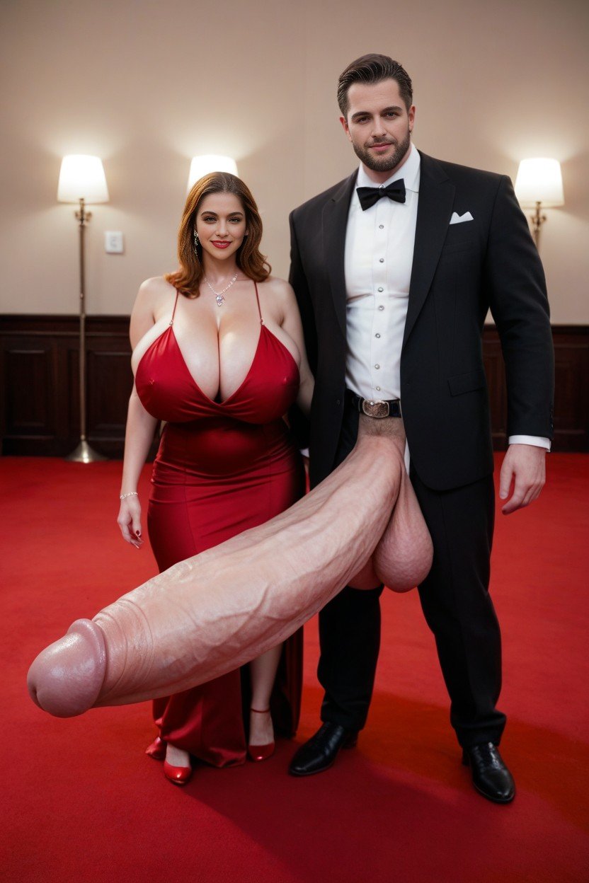 Full Red Runway Carpet, Giant Cock, Gigantic Hyper Flaccid Penis Pornografia peluda com IA