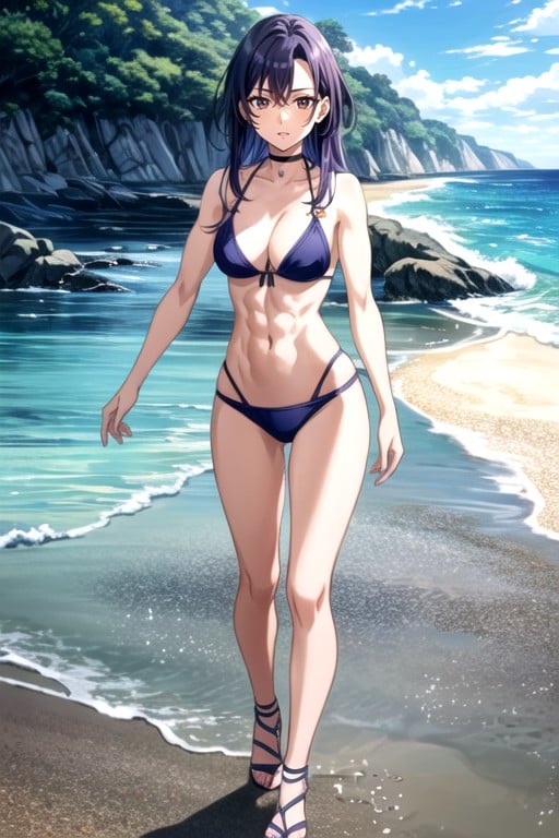 Indigo Violet Hair, Model Pose, Abs Хентай AI порно