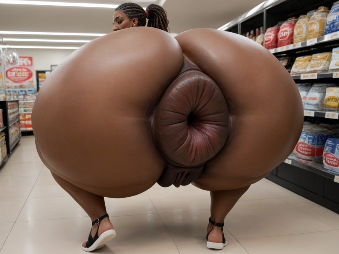 Rear View, Impossibly Huge Puffy Anus, Huge Gigantic Hyper Enlarged Anus Furry AI Porn