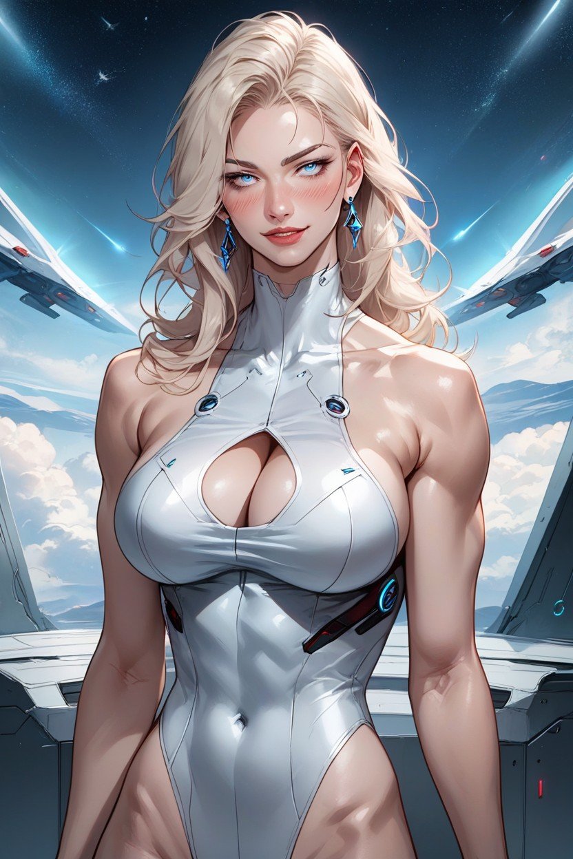 Blushed, Spaceship, Straight And Smooth Platinum Blonde Hair Hentai AI Porn