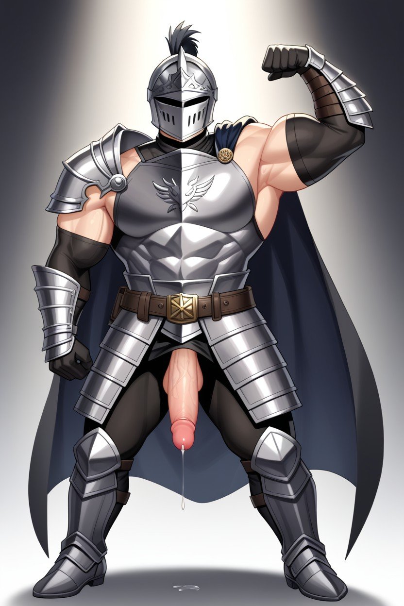 Black Armor Belt, Full Body View, Muscular BodyPorno IA Gay