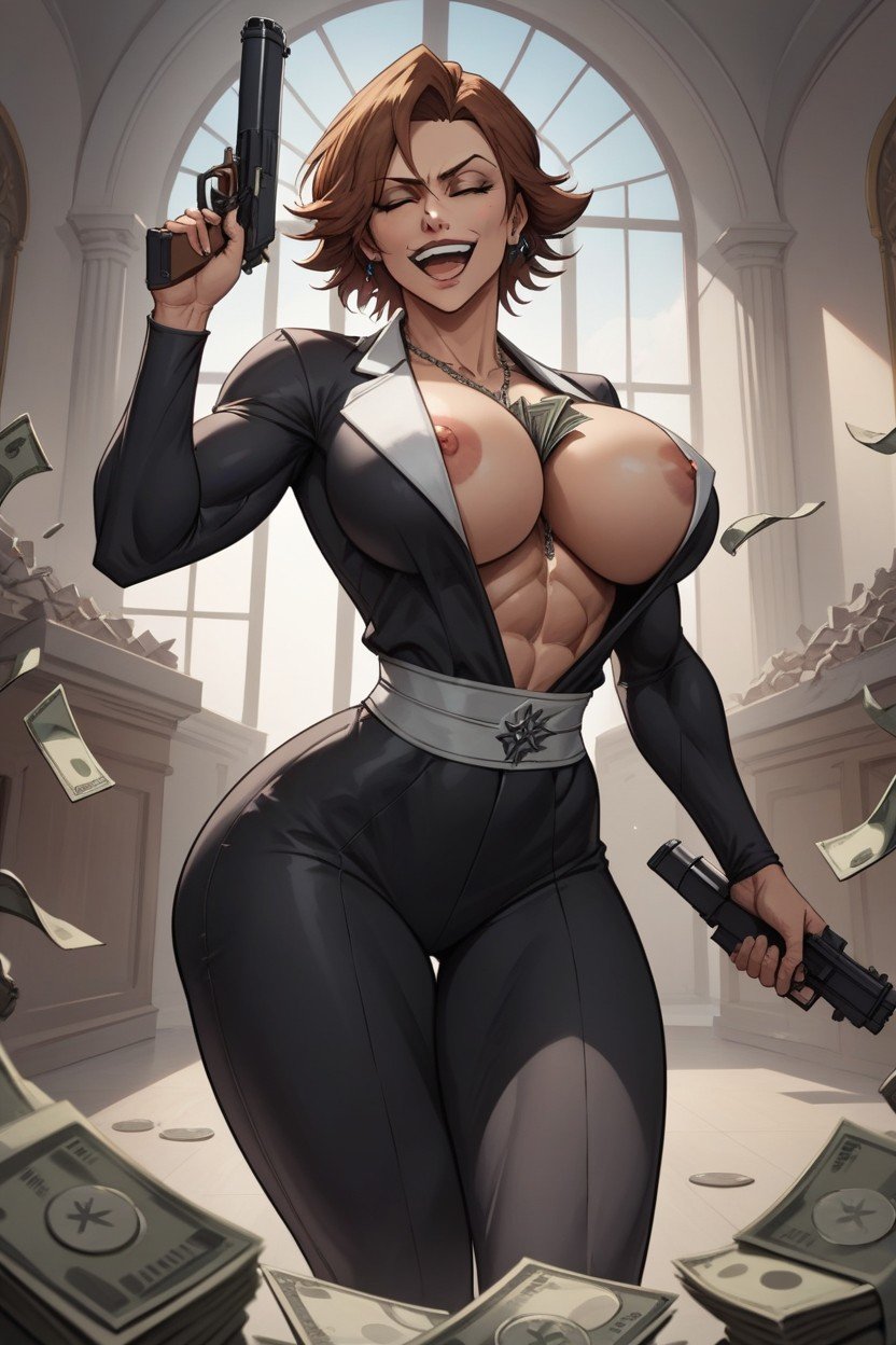 Laughing, Standing In Bank, Holding Gangster WeaponPorno IA Hentai