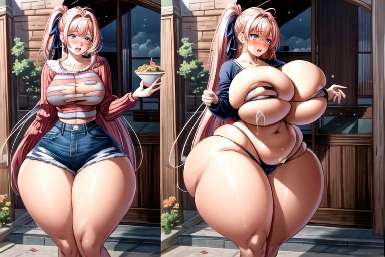 Bunda Extremamente Grande, Before And After Comparison Side By Side In Mulilple Veiws Showing The Extreme Hyper Fattening Drastic Effects Of Weight Gain On A Allready Absurdly Fat Curvy Thick Plump Feedee Gainer Ussbbw, She Has Absurdly Unreal Hyper Gargantuan Sized Fat Boobs Travesti IA Pornô