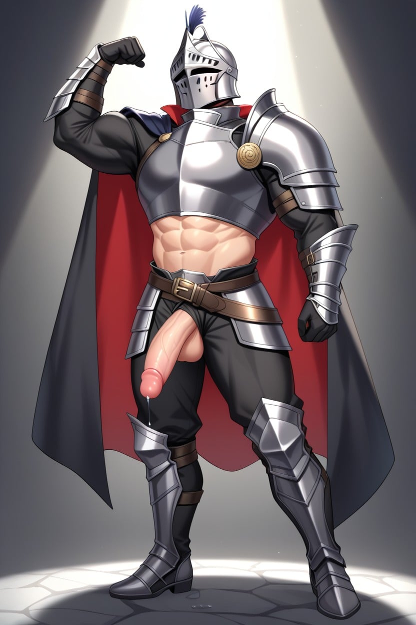 Hard Penis, Light Sparkle Shining On Helmet, Full Body View AI Gay Porn