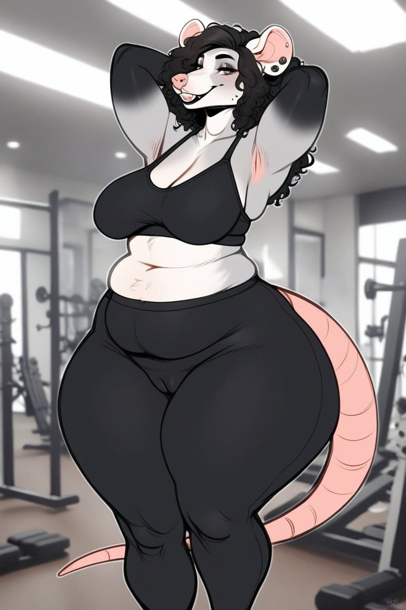 High Detailed Sketch Style, Black Yoga Pants, Black Curly Hair퍼리 AI 포르노