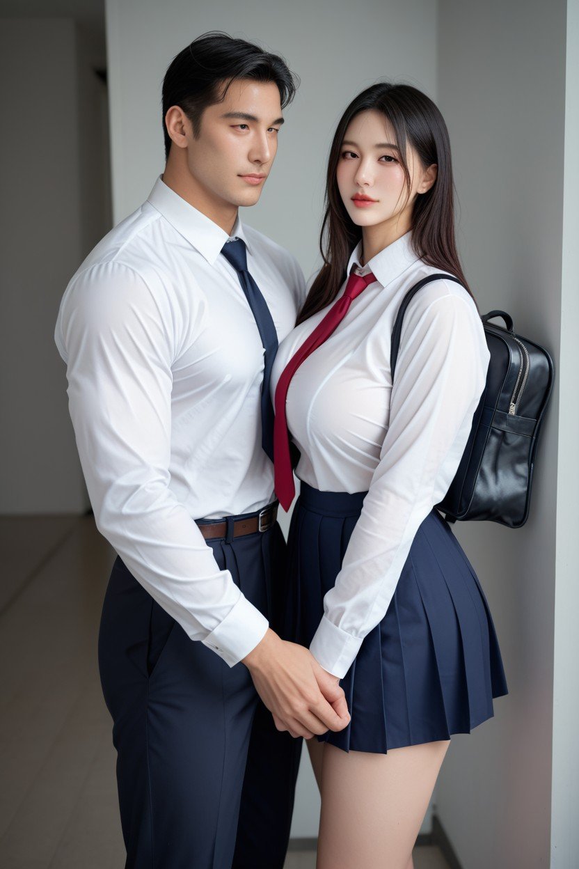 White Shirt, Japanese Massive Muscle Man, Couple Asian AI Porn