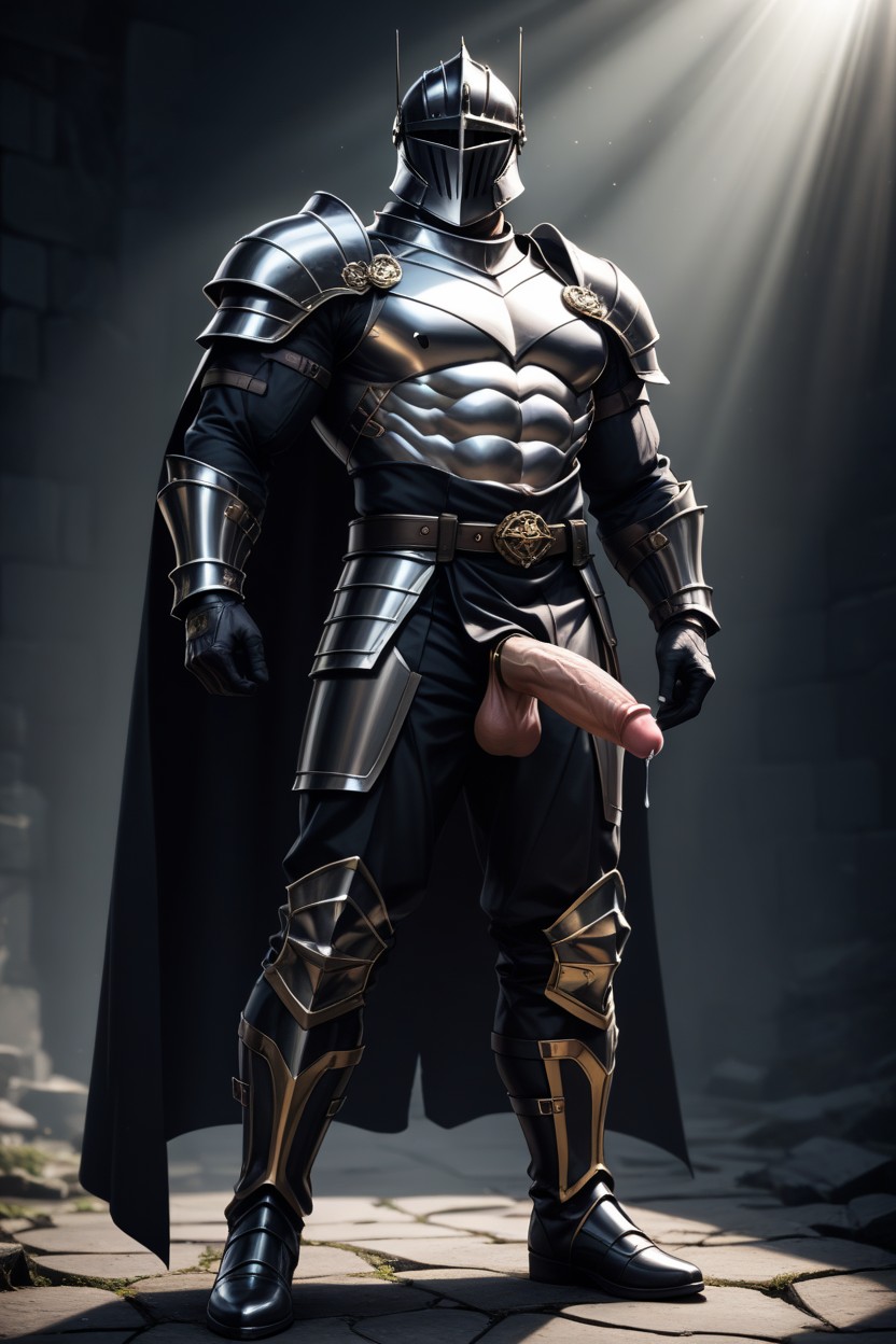 Massive, Standing Boldly Like A Hero, Black Armor Gloves AI Gay Porn