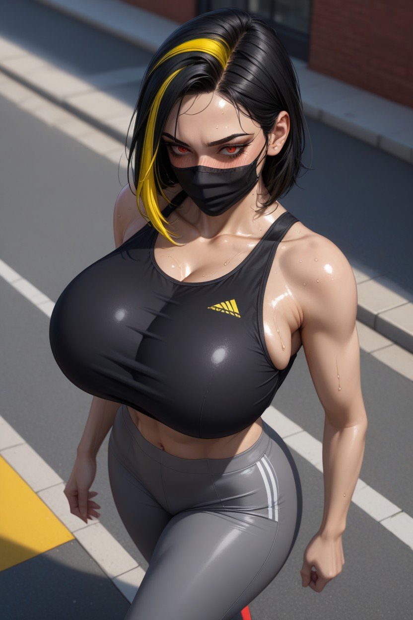 Leather Facemask, Beautiful Face, Jogging Hentai AI Porn