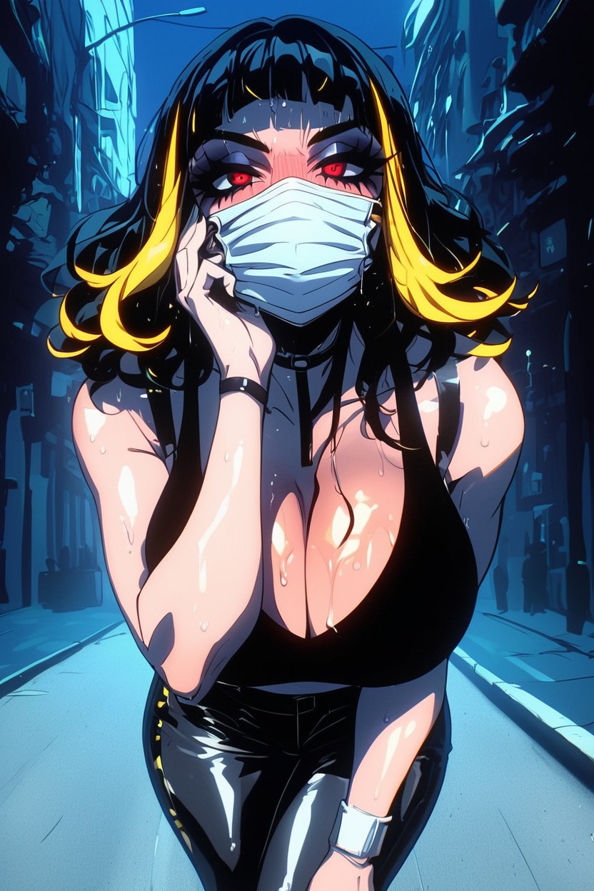 Cleavage Window, Dark Urban, Droopy Red Eyes Hentai AI Porn