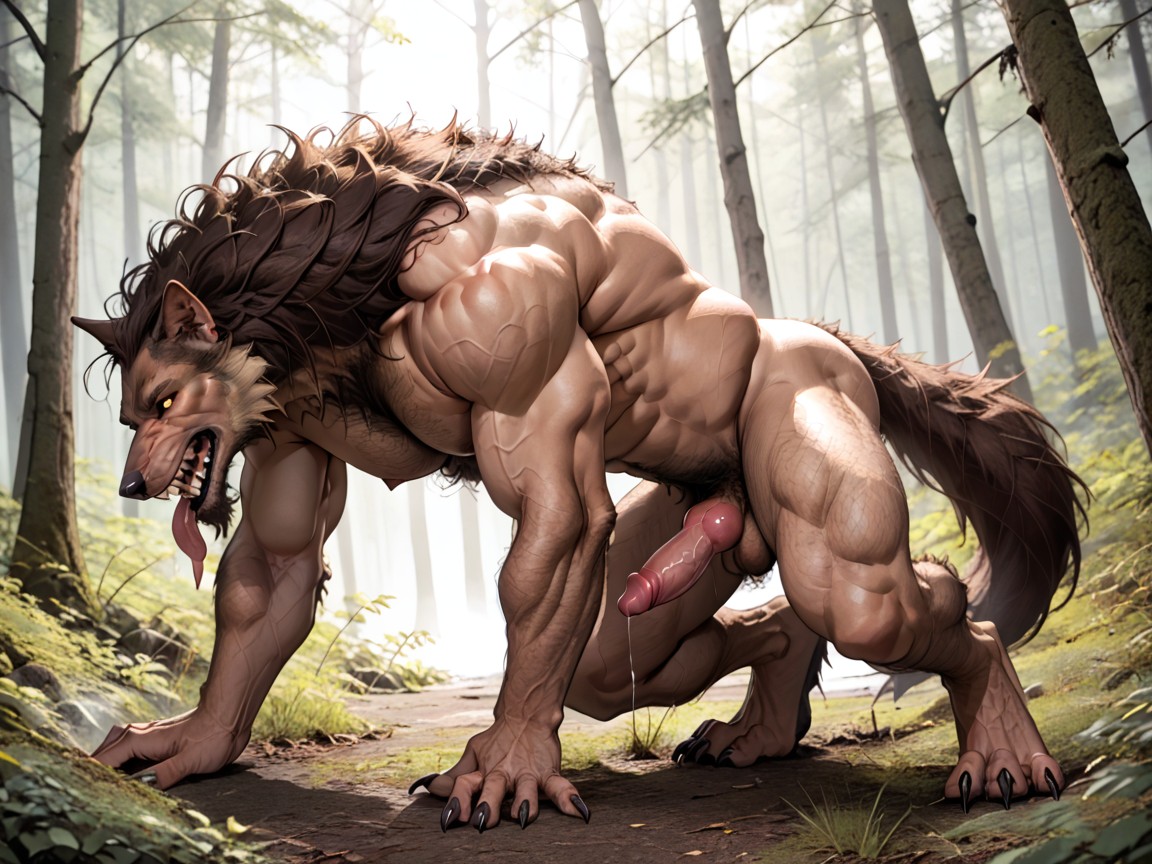 Digitigrade Paw Feet, Thick Brown Pubic Hair, Veiny AI Gay Porn