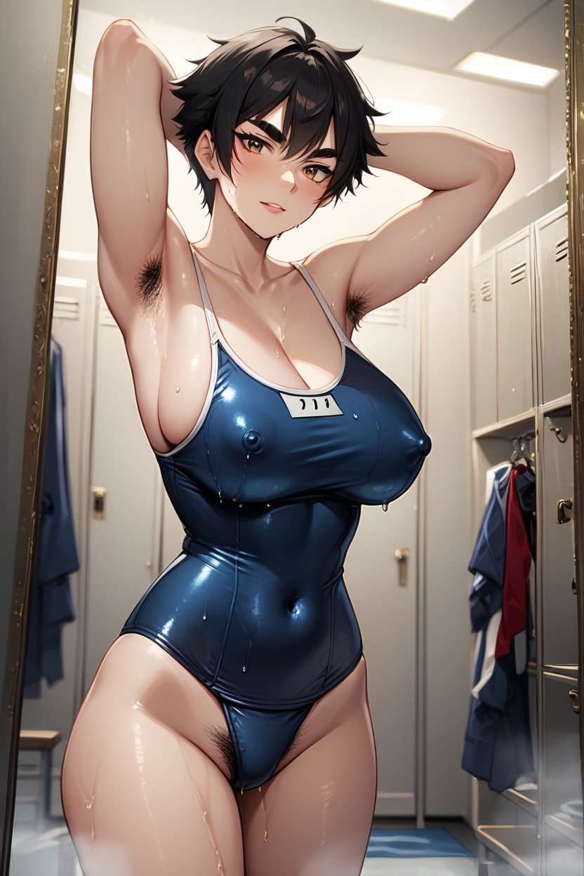 School Swimsuit, Sorrindo, 18+ Hentai IA pornografia