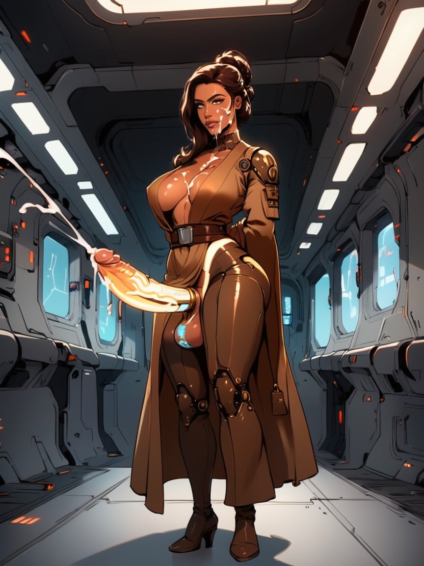 Hinata, Long Brown Leather Jedi Robe, Looking At The Viewer Shemale AI Porn