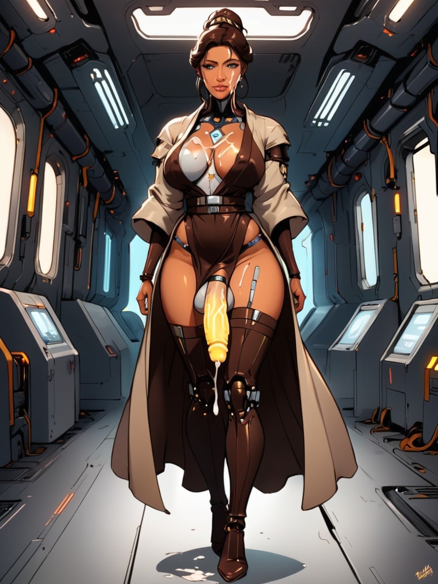 Perfect Body, Tan Robe Layered, Hair In An Updo Shemale AI Porn