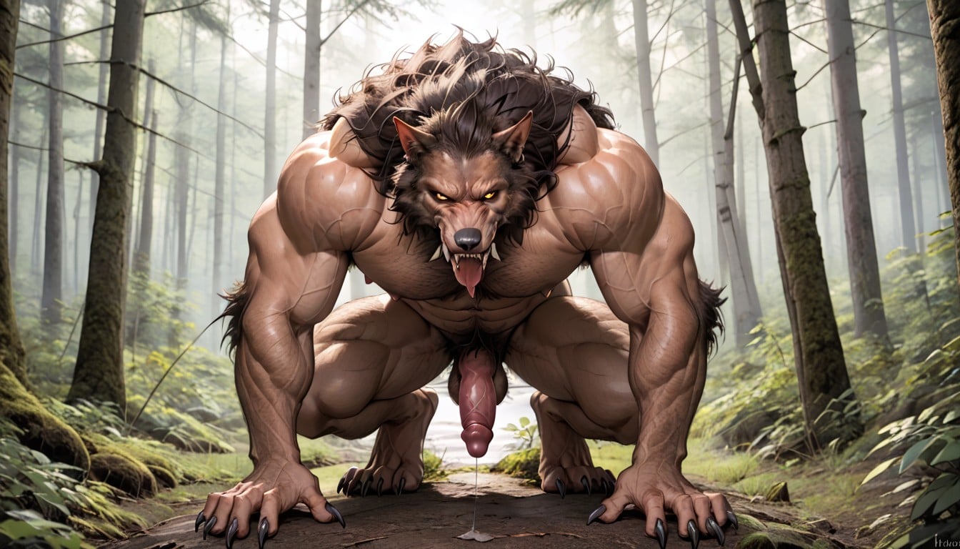 Werewolf Has Yellow Eyes, Anthro Knot That Fully Visible, Werewolf Has Massive Bulging Hairy Chest Muscles Porno gay IA