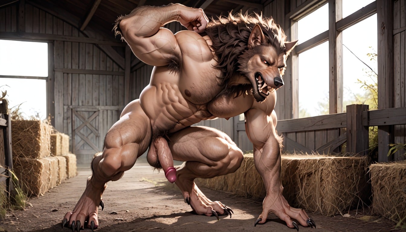 Arms Up, Mythical Monster, And Moisthuman Has A Hand On The Werewolfs Penis AI Gay Porn