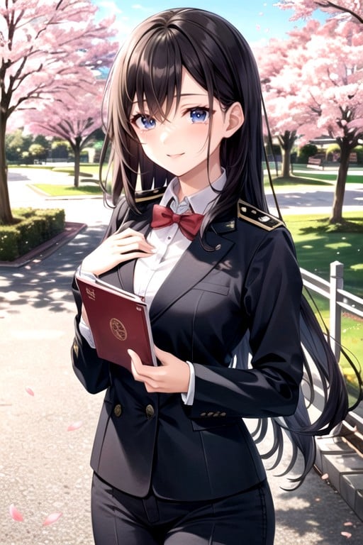 Long Sleeve Blazer Uniform, Smiling While Tearfully, Clear Blue Sky Hentai AI Porn