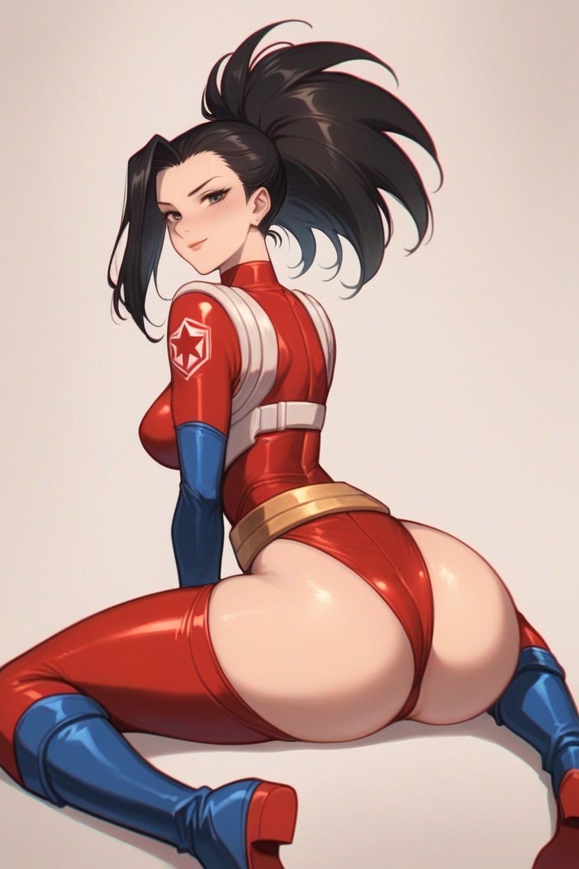 Momo Yaoyorozu None Nude Big Tits Big Ass Sitting Down Legs Spread In Her Super Hero Costume, 18+ Hentai AI Porn