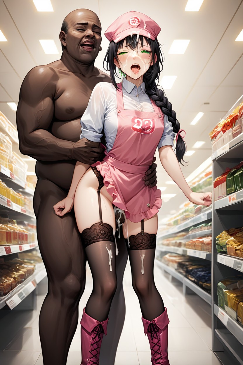 Braided Ponytail, Garter Stockings, High Resolution AI Porn