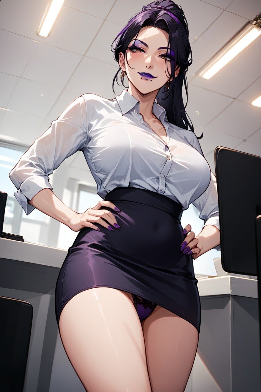 Purple Lipstick, Camisa De Oficina, Expresión ArroganteHentai IA