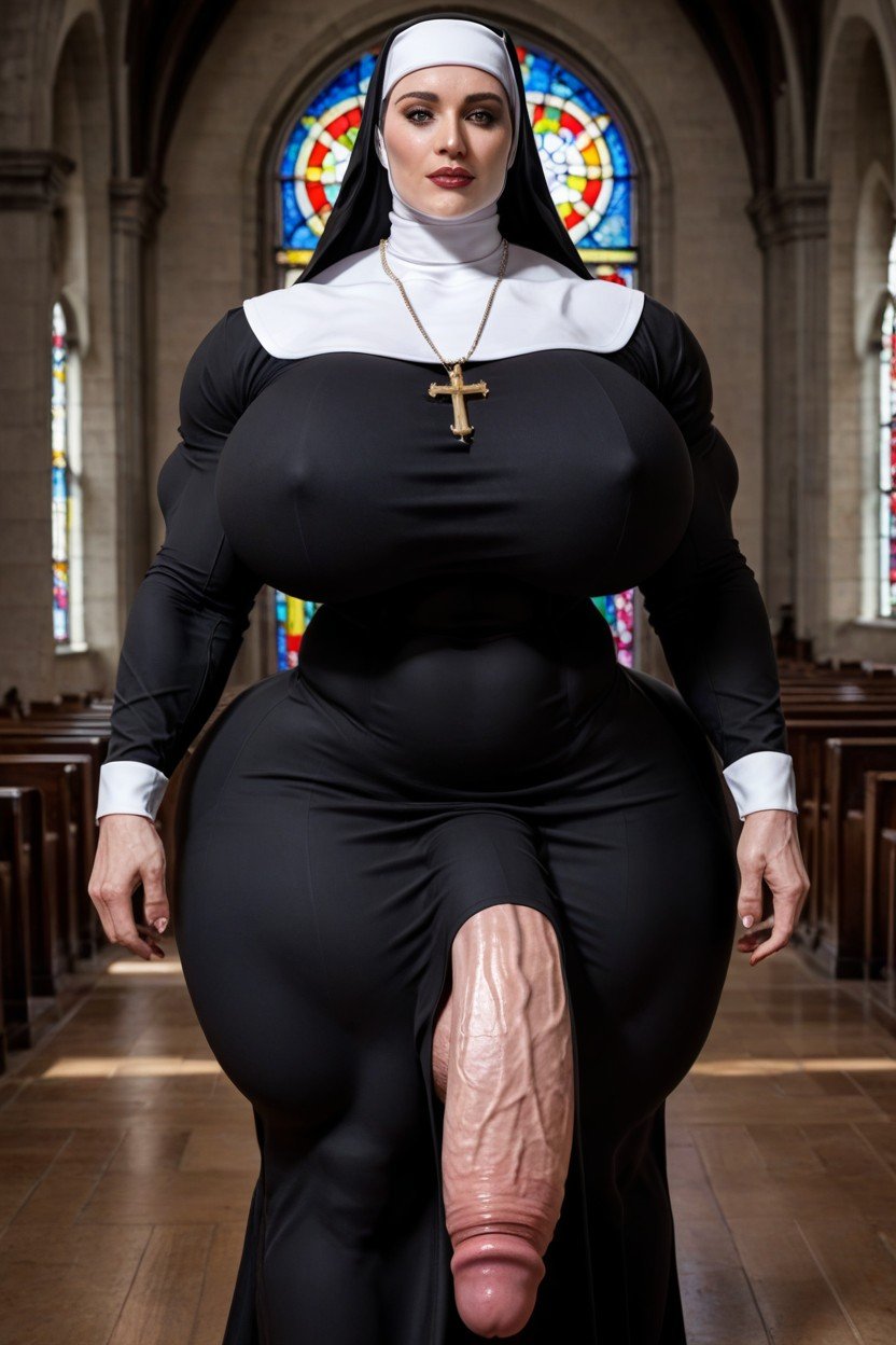 18+, Hyper Gigantic Breast, Bulging Inside Nun Habbit쉬메일 AI 포르노