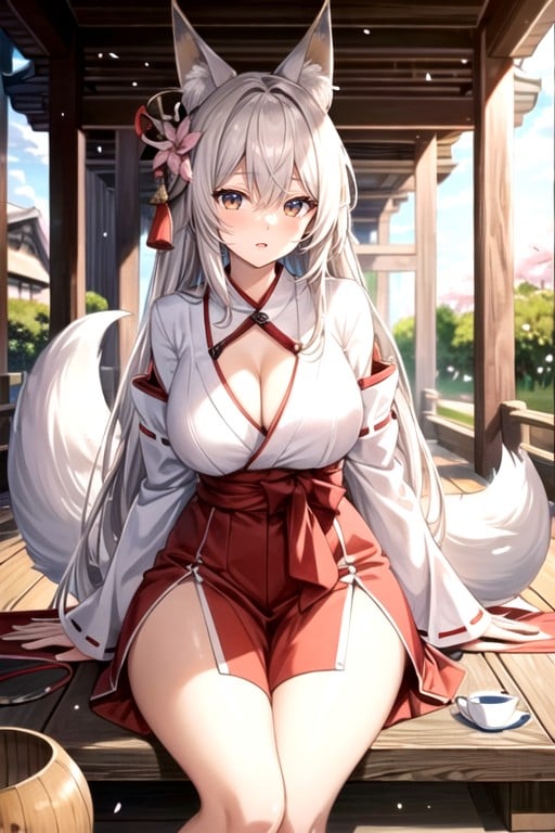 Japanese Shrine Miko, Sitting, ShrineHentai IA